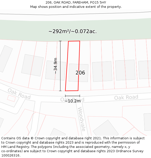 206, OAK ROAD, FAREHAM, PO15 5HY: Plot and title map