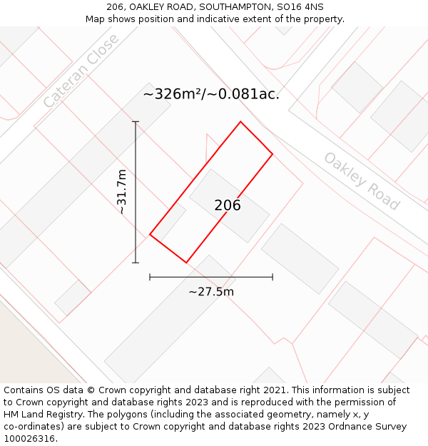 206, OAKLEY ROAD, SOUTHAMPTON, SO16 4NS: Plot and title map