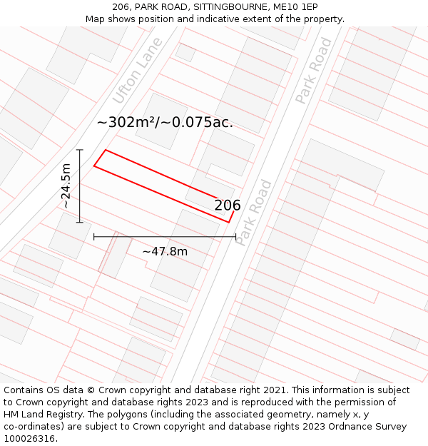 206, PARK ROAD, SITTINGBOURNE, ME10 1EP: Plot and title map