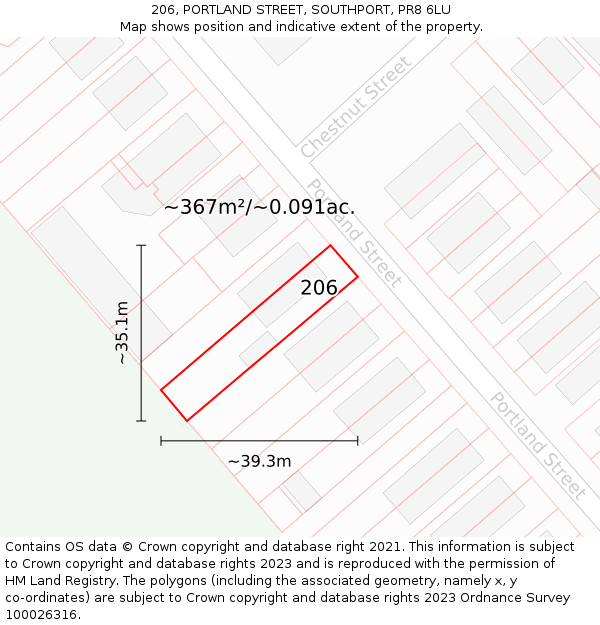 206, PORTLAND STREET, SOUTHPORT, PR8 6LU: Plot and title map