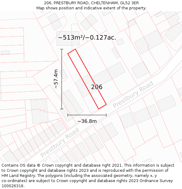 206, PRESTBURY ROAD, CHELTENHAM, GL52 3ER: Plot and title map