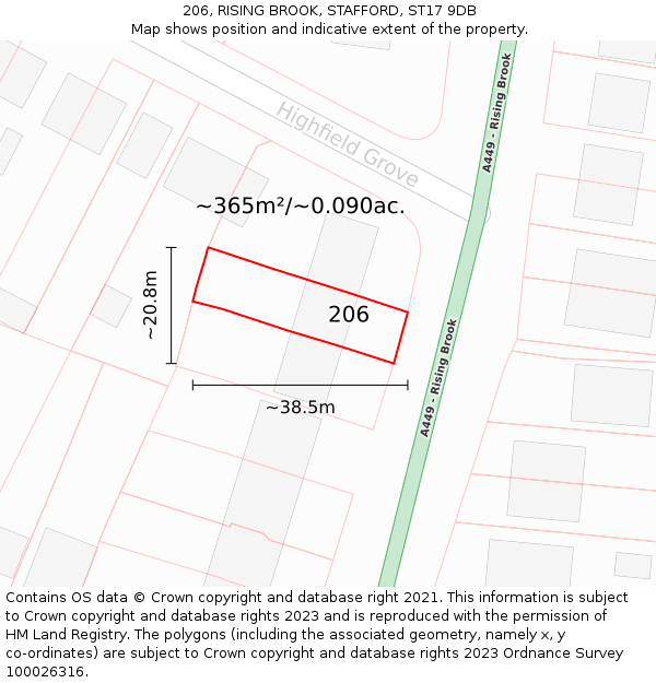 206, RISING BROOK, STAFFORD, ST17 9DB: Plot and title map