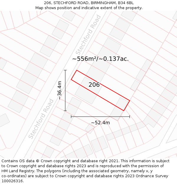 206, STECHFORD ROAD, BIRMINGHAM, B34 6BL: Plot and title map