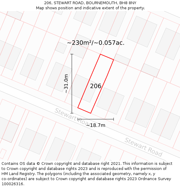 206, STEWART ROAD, BOURNEMOUTH, BH8 8NY: Plot and title map