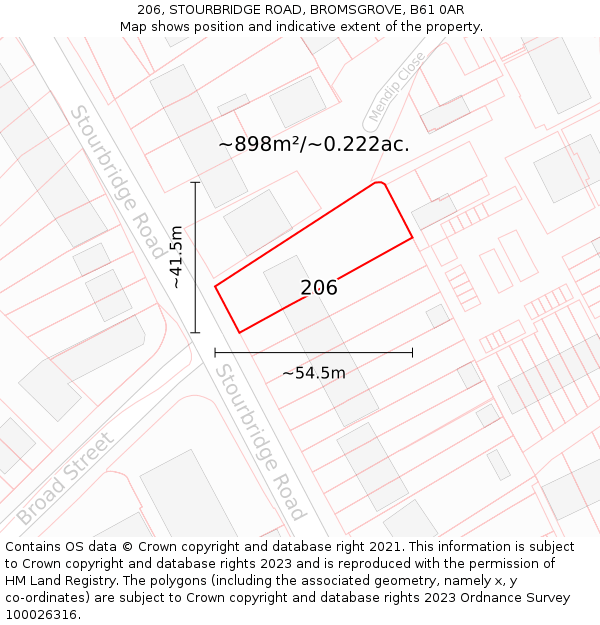 206, STOURBRIDGE ROAD, BROMSGROVE, B61 0AR: Plot and title map