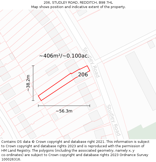 206, STUDLEY ROAD, REDDITCH, B98 7HL: Plot and title map