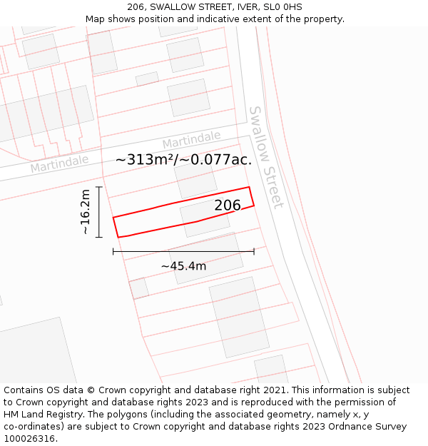 206, SWALLOW STREET, IVER, SL0 0HS: Plot and title map