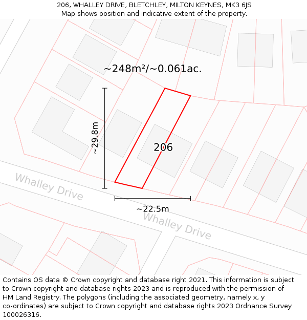 206, WHALLEY DRIVE, BLETCHLEY, MILTON KEYNES, MK3 6JS: Plot and title map