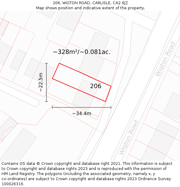 206, WIGTON ROAD, CARLISLE, CA2 6JZ: Plot and title map