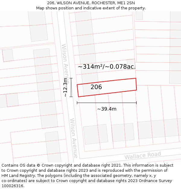 206, WILSON AVENUE, ROCHESTER, ME1 2SN: Plot and title map