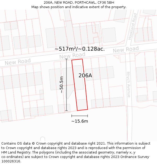206A, NEW ROAD, PORTHCAWL, CF36 5BH: Plot and title map