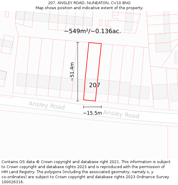 207, ANSLEY ROAD, NUNEATON, CV10 8NG: Plot and title map