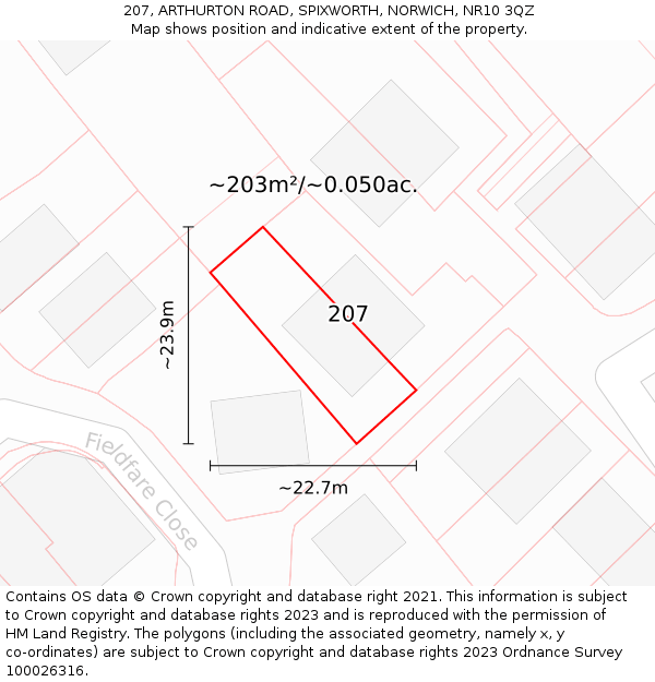 207, ARTHURTON ROAD, SPIXWORTH, NORWICH, NR10 3QZ: Plot and title map