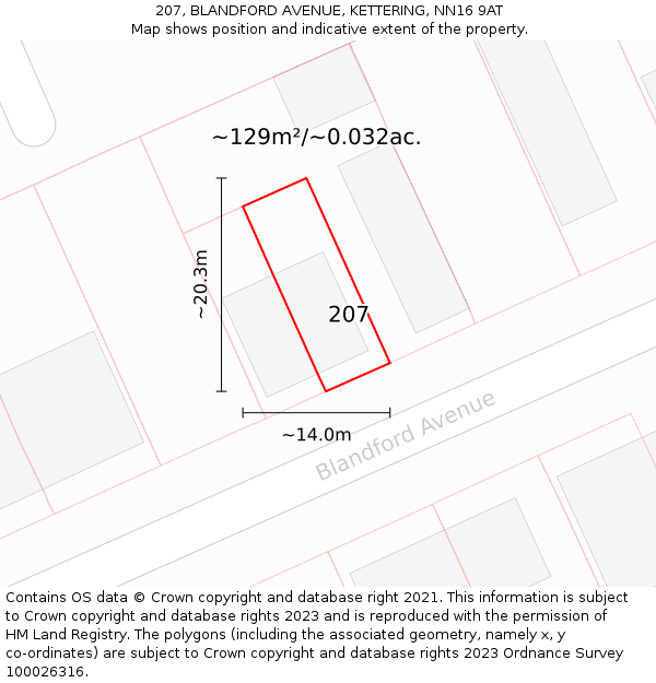 207, BLANDFORD AVENUE, KETTERING, NN16 9AT: Plot and title map