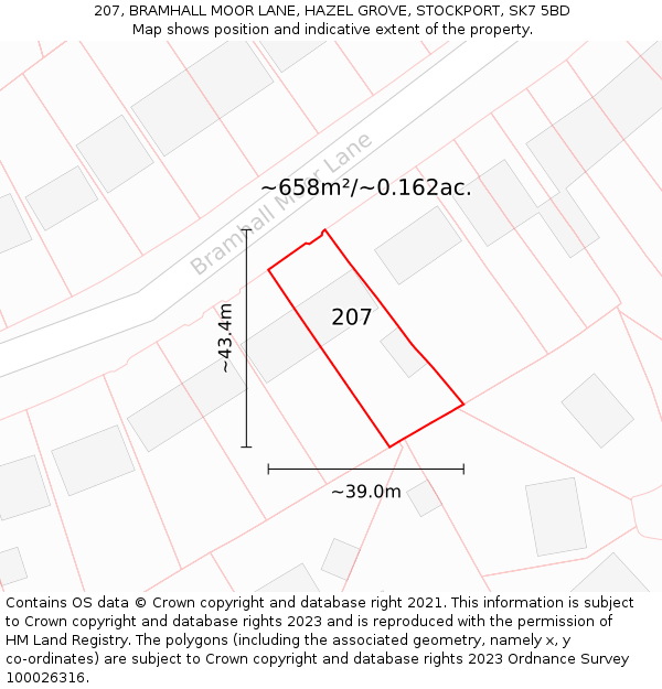 207, BRAMHALL MOOR LANE, HAZEL GROVE, STOCKPORT, SK7 5BD: Plot and title map