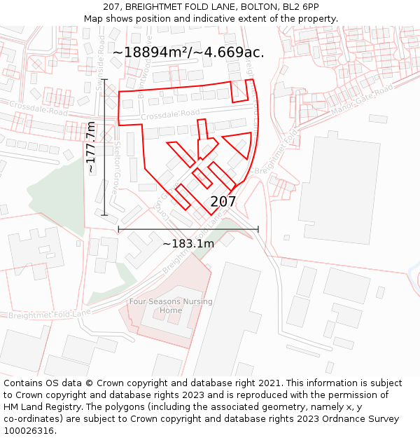 207, BREIGHTMET FOLD LANE, BOLTON, BL2 6PP: Plot and title map