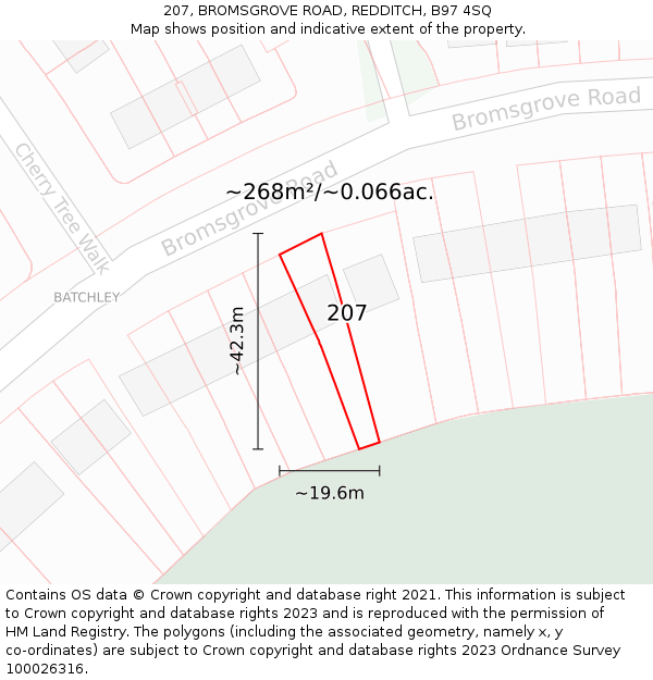 207, BROMSGROVE ROAD, REDDITCH, B97 4SQ: Plot and title map