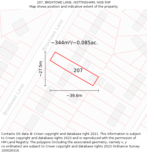 207, BROXTOWE LANE, NOTTINGHAM, NG8 5NF: Plot and title map