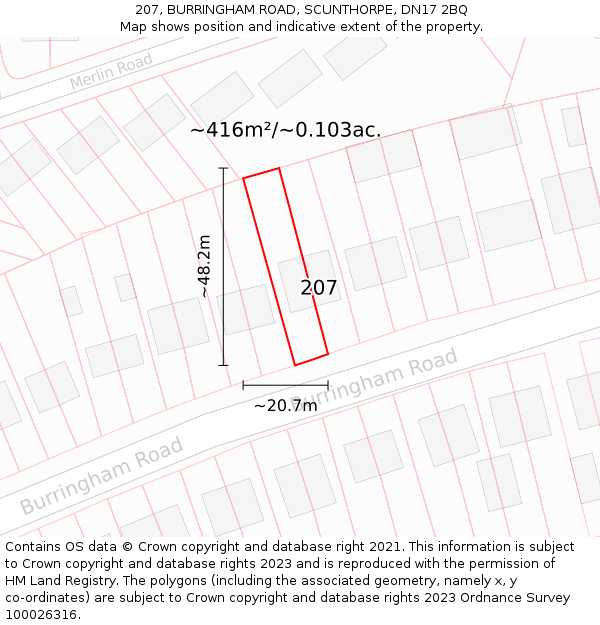 207, BURRINGHAM ROAD, SCUNTHORPE, DN17 2BQ: Plot and title map