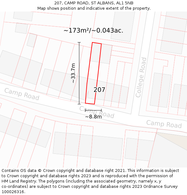 207, CAMP ROAD, ST ALBANS, AL1 5NB: Plot and title map