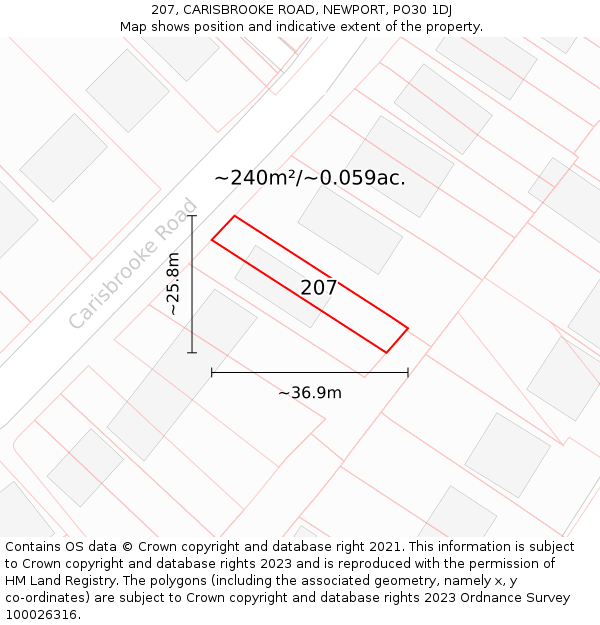 207, CARISBROOKE ROAD, NEWPORT, PO30 1DJ: Plot and title map