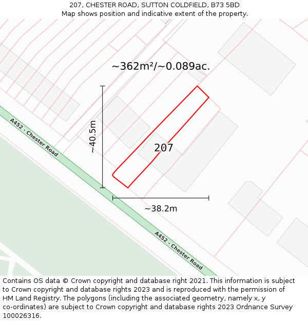 207, CHESTER ROAD, SUTTON COLDFIELD, B73 5BD: Plot and title map