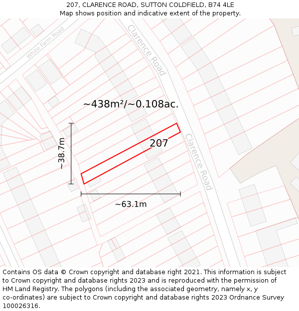 207, CLARENCE ROAD, SUTTON COLDFIELD, B74 4LE: Plot and title map