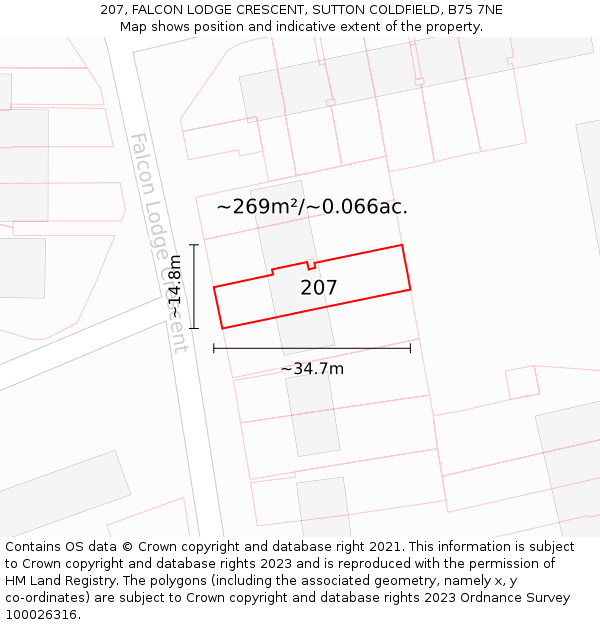 207, FALCON LODGE CRESCENT, SUTTON COLDFIELD, B75 7NE: Plot and title map