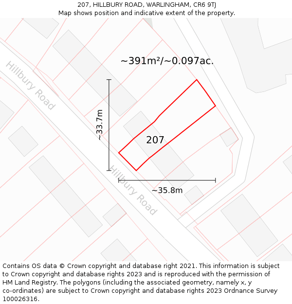 207, HILLBURY ROAD, WARLINGHAM, CR6 9TJ: Plot and title map