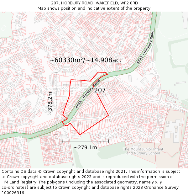 207, HORBURY ROAD, WAKEFIELD, WF2 8RB: Plot and title map