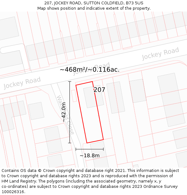 207, JOCKEY ROAD, SUTTON COLDFIELD, B73 5US: Plot and title map