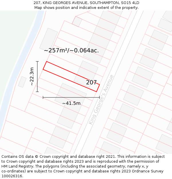 207, KING GEORGES AVENUE, SOUTHAMPTON, SO15 4LD: Plot and title map