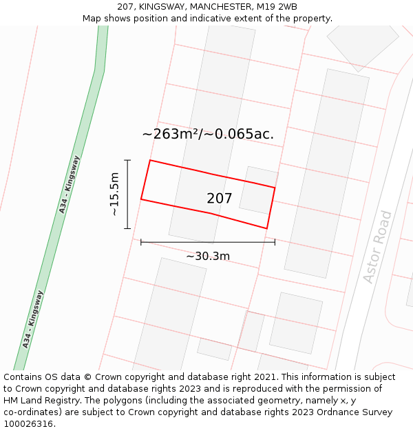 207, KINGSWAY, MANCHESTER, M19 2WB: Plot and title map