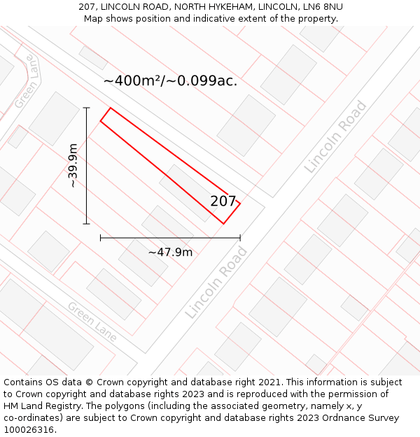 207, LINCOLN ROAD, NORTH HYKEHAM, LINCOLN, LN6 8NU: Plot and title map