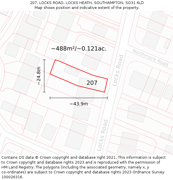 207, LOCKS ROAD, LOCKS HEATH, SOUTHAMPTON, SO31 6LD: Plot and title map