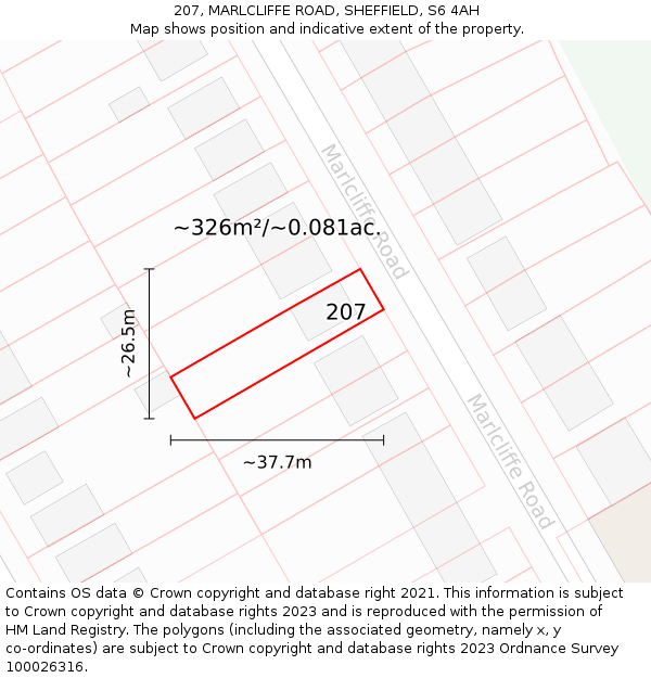 207, MARLCLIFFE ROAD, SHEFFIELD, S6 4AH: Plot and title map