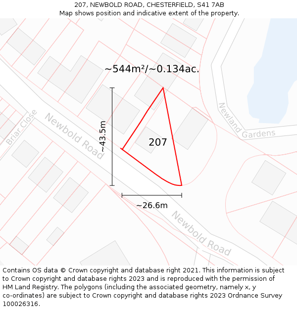 207, NEWBOLD ROAD, CHESTERFIELD, S41 7AB: Plot and title map
