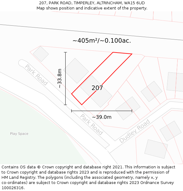 207, PARK ROAD, TIMPERLEY, ALTRINCHAM, WA15 6UD: Plot and title map