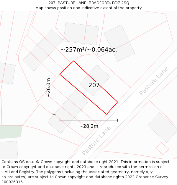 207, PASTURE LANE, BRADFORD, BD7 2SQ: Plot and title map