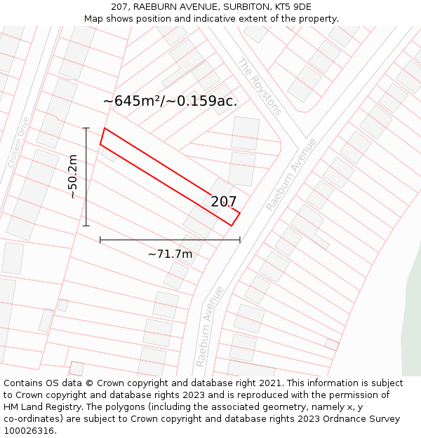 207, RAEBURN AVENUE, SURBITON, KT5 9DE: Plot and title map