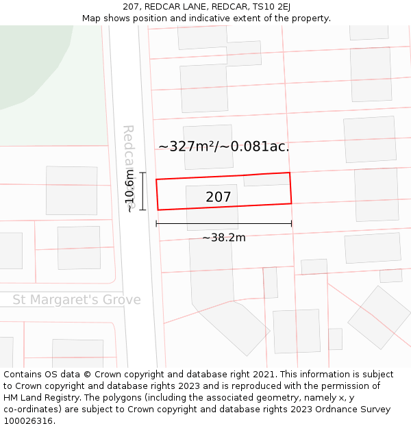 207, REDCAR LANE, REDCAR, TS10 2EJ: Plot and title map