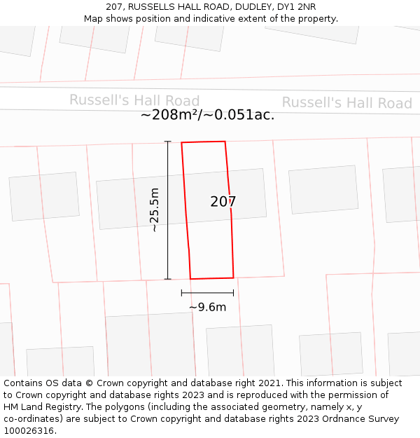 207, RUSSELLS HALL ROAD, DUDLEY, DY1 2NR: Plot and title map