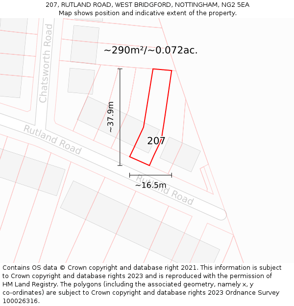 207, RUTLAND ROAD, WEST BRIDGFORD, NOTTINGHAM, NG2 5EA: Plot and title map