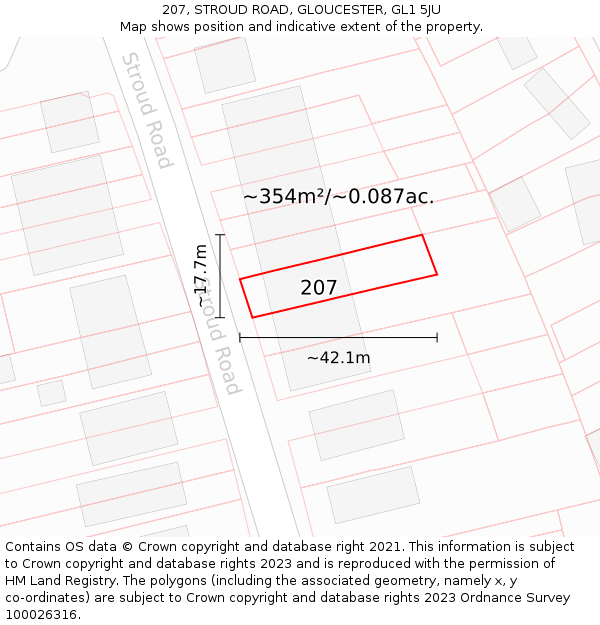 207, STROUD ROAD, GLOUCESTER, GL1 5JU: Plot and title map