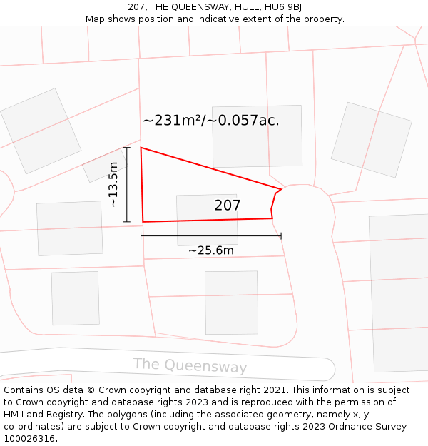 207, THE QUEENSWAY, HULL, HU6 9BJ: Plot and title map