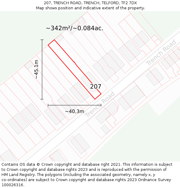 207, TRENCH ROAD, TRENCH, TELFORD, TF2 7DX: Plot and title map