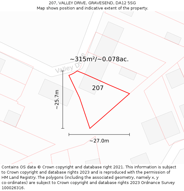 207, VALLEY DRIVE, GRAVESEND, DA12 5SG: Plot and title map