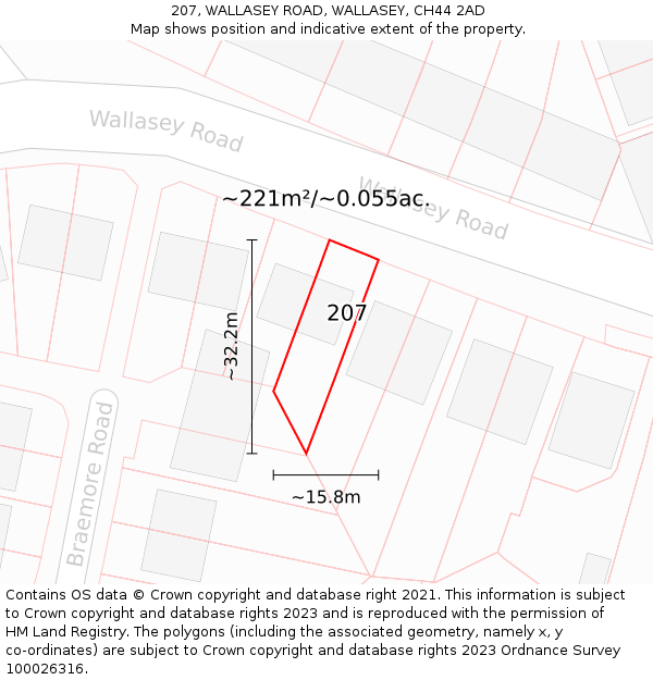 207, WALLASEY ROAD, WALLASEY, CH44 2AD: Plot and title map