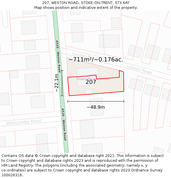 207, WESTON ROAD, STOKE-ON-TRENT, ST3 6AT: Plot and title map