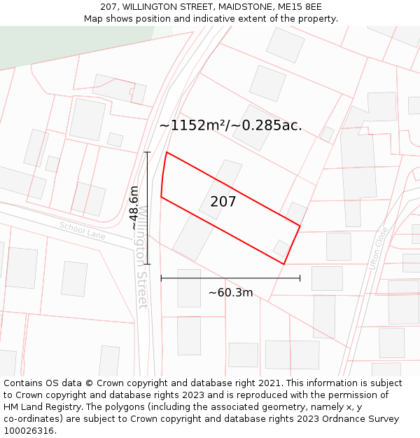 207, WILLINGTON STREET, MAIDSTONE, ME15 8EE: Plot and title map